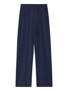 Plus Size Men's Navy Wide-Leg Formal Pants, Versatile Loose Fit Suit Trousers - Royal Blue - View 2