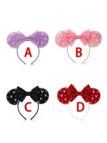1pc Cute Cartoon Minnie Mouse Ears, Sequin Mouse Ears Headband, Shiny Faux Pearl Big Mouse Ears Headband, Pearl Sequin Headband, Bow Sequin Mouse Ears Headband, Princess Style, Suitable For Student Parties, Costume Balls, Cosplay, Valentine's Day Costume