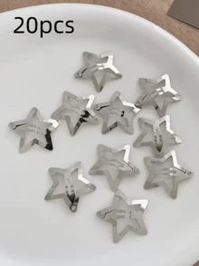1/20個星形髮夾，2000年代Y2K風格星形髮夾，銀色金屬髮飾，適合女孩和女性，街頭風格抓夾，髮爪，髮飾，學生用品，髮夾，髮卡 - 彩色 - 查看 9