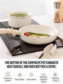 5 Pieces Cookware Set, Non-Stick Induction Cookware Set With Detachable Handle, Dishwasher And Oven - White - View 5