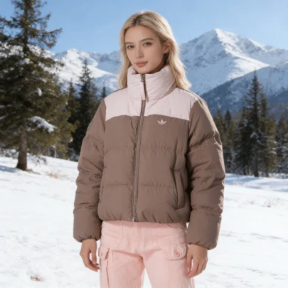  Adidas Originals Color Block Comfortable Simple Warm Stand Collar Short Down Jacket For Women