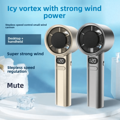 1 قطعة مروحة صغيرة محمولة قابلة للشحن USB، 1800 مللي أمبير، 120 مستوى سرعة الرياح، شاشة رقمية، رياح توربينية قوية، مناسبة للمنزل والمكتب والدراسة والخارج والشاطئ والاستخدام اليومي