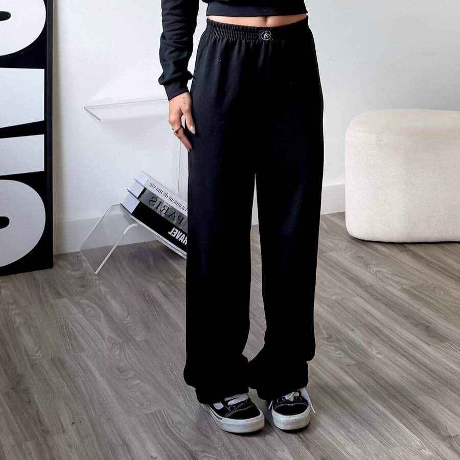 Women's High-Waisted Palazzo Pants In Comfortable And Stylish Fleece; Wide Leg Fleece Pants; Women's Fleece Set - 黑色 - 查看 1