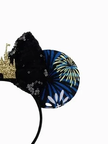 1pc Cute Cartoon Minnie Mouse Ears With Glitter Castle Design, Colorful Fireworks & Floral Pattern, Elegant Bow Headband Suitable For Festivals, Student Parties, Masquerades, Cosplay, Theme Parks, And More. This Mouse Ear Headband With Bow Is Unisex And Perfect For Princess Roleplay, Birthday Celebrations, And Christmas Parties. (Color And Style Sent Randomly) - Random Styles - View 4