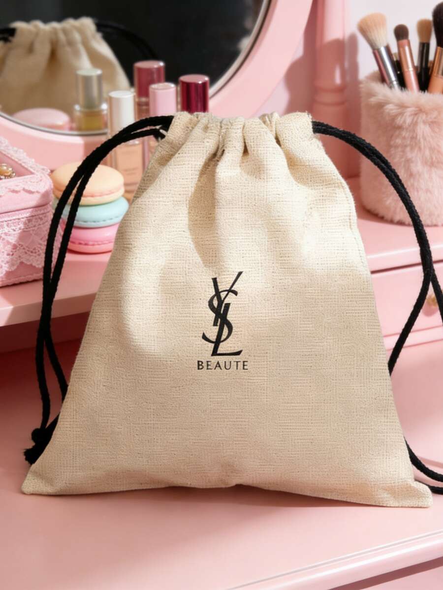 Yves Saint Laurent Túi đựng mỹ phẩm, Túi dây rút bằng vải lanh màu be có in logo, thoáng khí, thích hợp cho du lịch. - trắng đục - Xem 1