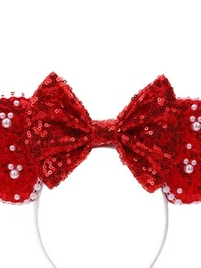 1pc Cute Cartoon Minnie Mouse Ears, Sequin Mouse Ears Headband, Shiny Faux Pearl Big Mouse Ears Headband, Pearl Sequin Headband, Bow Sequin Mouse Ears Headband, Princess Style, Suitable For Student Parties, Costume Balls, Cosplay, Valentine's Day Costume