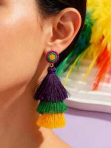 Par por par, nuevos pendientes de moda de carnaval para mujer de estilo largo, de múltiples capas con flecos, con temperamento simple y pendientes de estilo bosnio - Multicolor - Ver 2