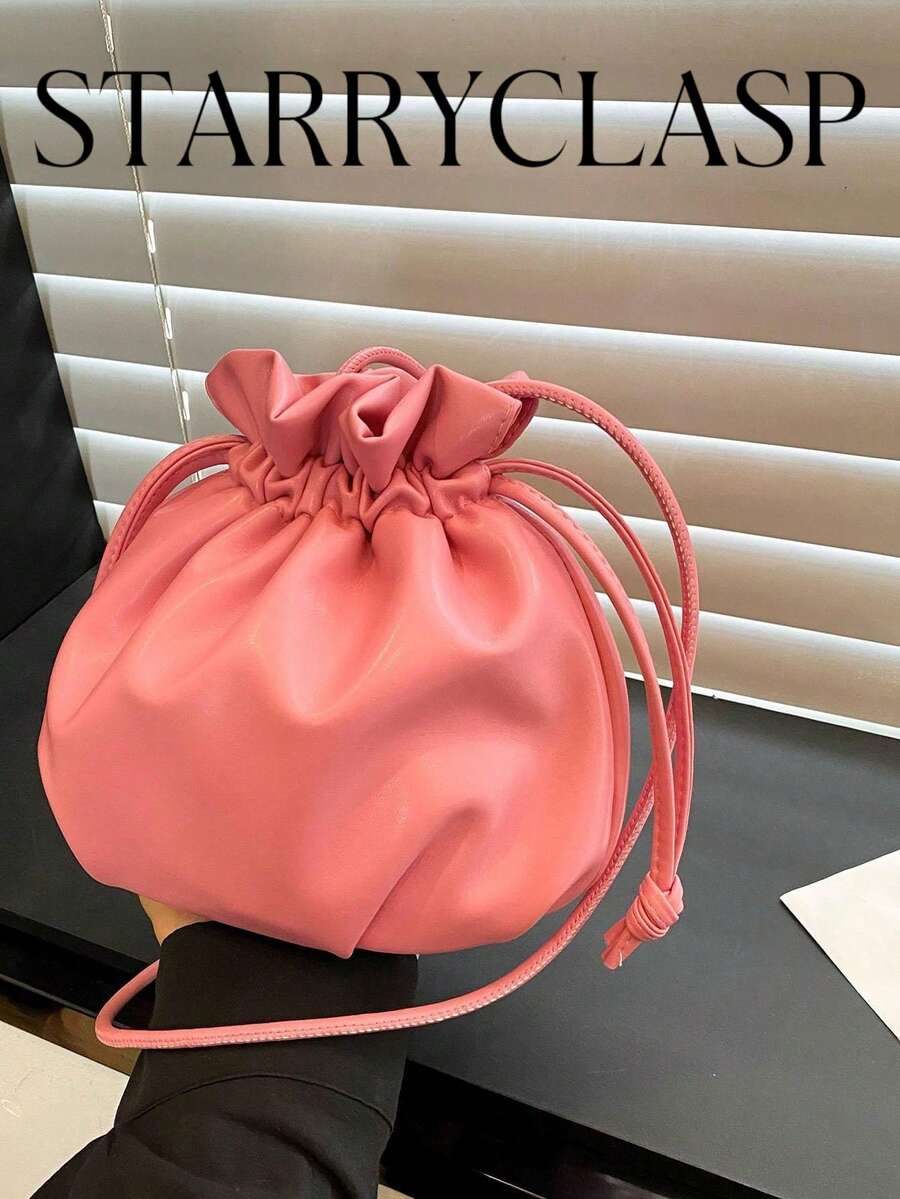 Women's Versatile Fashion Drawstring Bucket Crossbody Bag - Pink - View 1