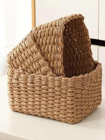 3 Stücke/1 Stück handgewebte beige Aufbewahrungskörbe, geeignet für Badezimmer, Schlafzimmer, Wohnzimmer, Büro | Dekorativer Weidenkorb als Mülleimer, verwendbar für Regale, Speisekammer, Schubladen | Mehrzweck Platz sparende Lösung | Geschenkidee, Organizer Korb