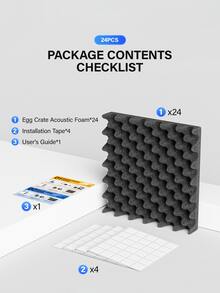 TMJD MISS [24pcs] Self-Adhesive Soundproof Foam Panels - 12x12x1.18/2 Inches, High Density Foam Boards, Studio Acoustic Foam Ceiling Tiles, Sound Absorption Noise Reduction Echo Elimination (Black/White/Gray/Purple)