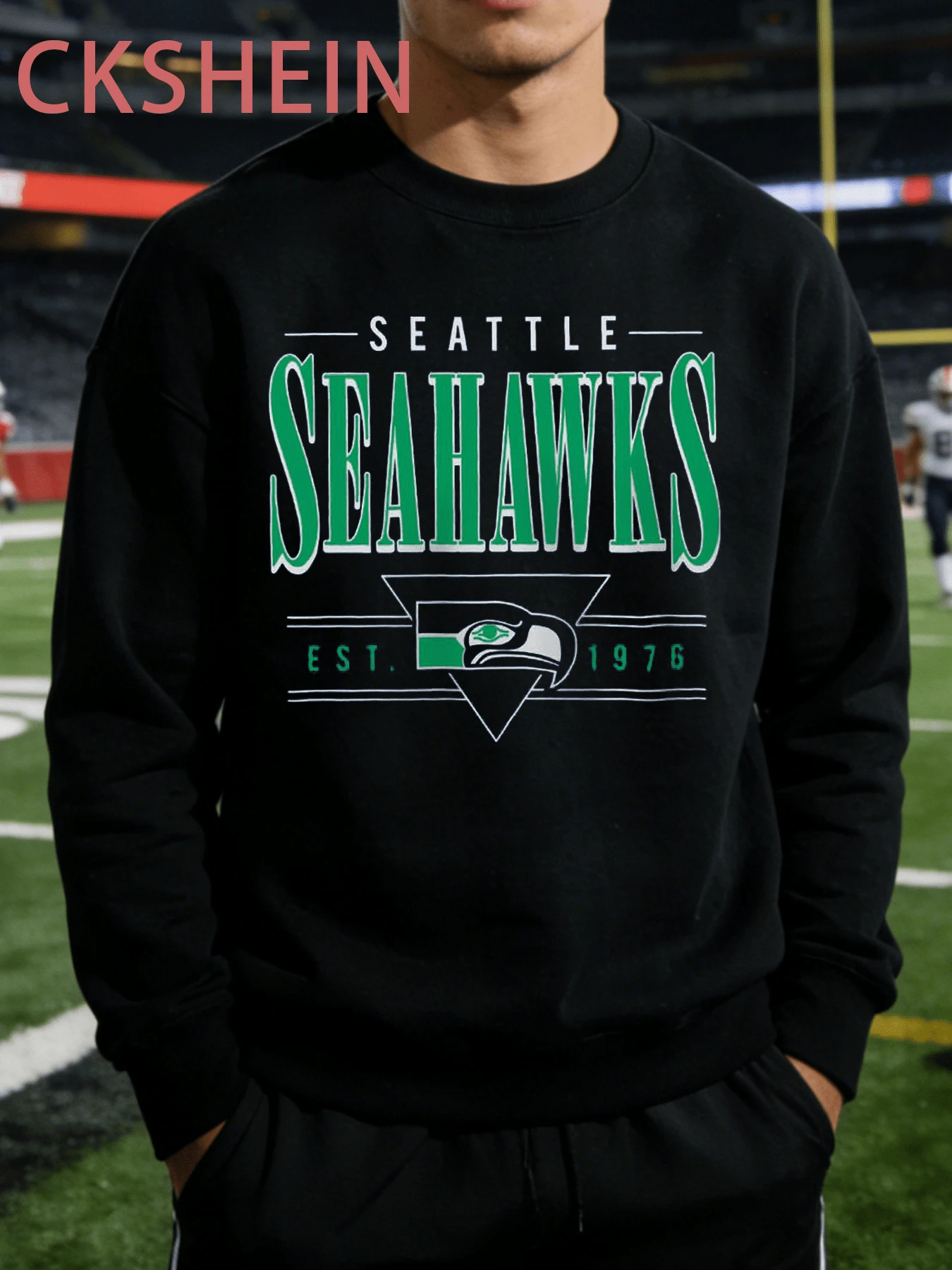SEAHAWKS Football Men's Crew Neck Sweatshirt, Printed Pullover, Stylish Street Style Crew Neck Sweatshirt, Casual And Versatile, Comfortable And Breathable, Suitable For Outdoor Sports And Running. - Đen 14 - Xem 1