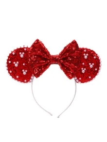 1pc Cute Cartoon Minnie Mouse Ears, Sequin Mouse Ears Headband, Shiny Faux Pearl Big Mouse Ears Headband, Pearl Sequin Headband, Bow Sequin Mouse Ears Headband, Princess Style, Suitable For Student Parties, Costume Balls, Cosplay, Valentine's Day Costume