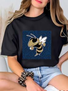 Womens Official Licensed Georgia Tech Fce Fabric-Georgia Tech Yellow Jackets College Patch Fce Sold By The Yard T-Shirt - màu đen - Xem 1