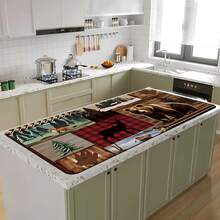 1/10pcs Set Classic Modern Style Absorbent Mat, With Plaid Background Decorated With Bears, Deers, Foxes And Wooden Cabins Countryside Forest Pattern, Ideal For Kitchen Countertop, Cafe Bar, Spring Holiday Home Decor, Dish Drying Mat, Coffee Machine Mat - Multicolor - View 15