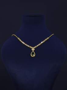 5pcs 18K Gold Plated Luxury Royal Style Water Drop Tassel Design Bridal Wedding Jewelry Set, Handset White Cubic Zirconia, Including Necklace, Bracelet, Earrings, Ring, Suitable For Daily Wear And Wedding, Wedding Anniversary Gift - Teardrop Green Diamond Bridal Set - View 4