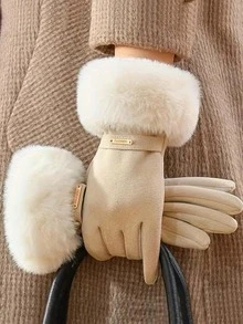 Women's Black Touchscreen Gloves, Waterproof, Soft & Warm Wool Lined, Winter Outdoor Gloves Halloween - Màu be - Xem 6