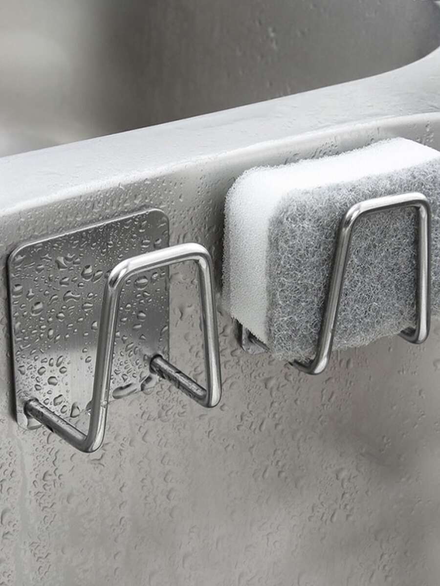 2 件套不锈钢厨房水槽收纳架，带海绵架和钢丝绒架 - 沥水设计，3M 背胶壁挂式安装，适用于台面和水槽边缘 - 彩色 - 查看 1