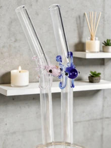 半支装限量版章鱼玻璃吸管（粉色和蓝色）| 万圣节海洋主题 | 可重复使用玻璃吸管，附赠清洁刷 | 适合 520/亡灵节/派对 - 無色 - 查看 7