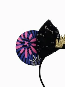 1pc Cute Cartoon Minnie Mouse Ears With Glitter Castle Design, Colorful Fireworks & Floral Pattern, Elegant Bow Headband Suitable For Festivals, Student Parties, Masquerades, Cosplay, Theme Parks, And More. This Mouse Ear Headband With Bow Is Unisex And Perfect For Princess Roleplay, Birthday Celebrations, And Christmas Parties. (Color And Style Sent Randomly) - Random Styles - View 3