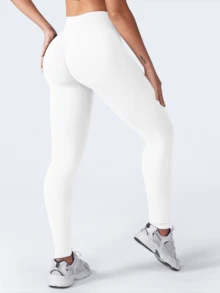 Women's Pure-Colored High-Waisted Yoga Pants With A Hip-Lifting Design, Made Of Seamless And Comfortable Knitted Fabric, Suitable For Gym Workouts And Daily Wear, Women's Fashionable Sports Tight Pants - Đen + Trắng - Xem 8