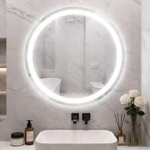 Espejo táctil circular inteligente, con teclas táctiles de un clic, iluminación de tres temperaturas de color, ajustable libremente, 60 * 60 cm, diseño moderno y simple, adecuado para baños de centros comerciales hoteleros, duchas familiares, dormitorios, cómoda, guardarropa ﻿ - Blanco - Ver 1