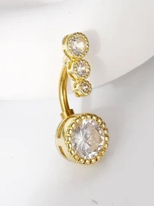 1 件时尚身体饰品女士华丽奢华全水钻锆石金色圆形肚脐环 - 金黃色 - 查看 3