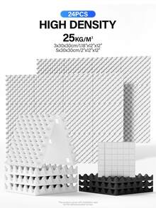 TMJD MISS [24pcs] Self-Adhesive Soundproof Foam Panels - 12x12x1.18/2 Inches, High Density Foam Boards, Studio Acoustic Foam Ceiling Tiles, Sound Absorption Noise Reduction Echo Elimination (Black/White/Gray/Purple)