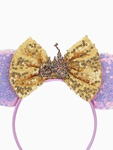 1pc Cute Cartoon Minnie Mouse Ears, Glitter Mouse Ears Headband, Castle Decor, Castle Theme Headband, Colorful Glitter Ear Decor Hair Accessory, Glitter Bow Decor Hair Clip, Theme Park Party Costume Headband, Glitter Ear Headband With Bow, Suitable For Student Parties, Masquerades, Cosplay, Theme Parks, Perfect Gift For Various Occasions, Valentine's Day Costume