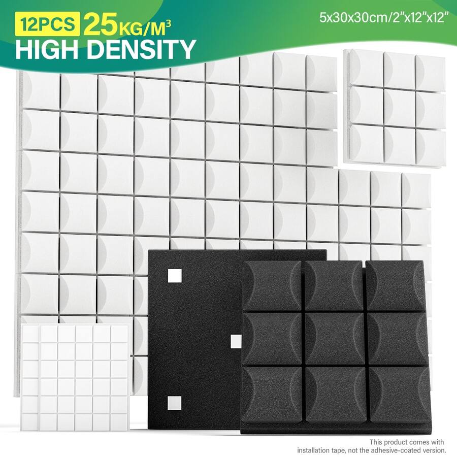 OSITE SKY [12pcs] High Density Acoustic Panels - 12x12x2 Inches, For Gaming Room, Office, Home Theater, With Double-Sided Adhesive, Mushroom Acoustic Foam Material (Black/White/Gray/Blue) - 12 Pcs (Comes With Tapes) - View 1