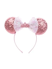 1个波点亮片蝴蝶结发箍，闪亮耳朵装饰发箍，游乐园配饰，节日派对头饰，发箍，发圈，闪亮蝴蝶结米奇耳朵发箍，可爱卡通米妮耳朵发箍，情人节服装