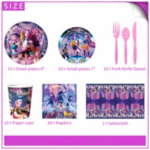 Mattel 81pcs Anime Party Supplies Set - Complete Set With Tablecloth, Napkins, Plates, Cups And Cutlery, Plus Adorable Cartoon Theme Birthday Decorations