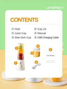 LEVIATECH 450ml 便攜式電動果汁機，搖搖杯設計，USB充電，多功能家用，配備2個小果汁杯，迷你無線果汁機，長電池壽命，適合廚房、居家和旅行水果攪拌機 - 白色 - 查看 5
