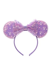 1pc Cute Cartoon Minnie Mouse Ears, Sequin Mouse Ears Headband, Shiny Faux Pearl Big Mouse Ears Headband, Pearl Sequin Headband, Bow Sequin Mouse Ears Headband, Princess Style, Suitable For Student Parties, Costume Balls, Cosplay, Valentine's Day Costume