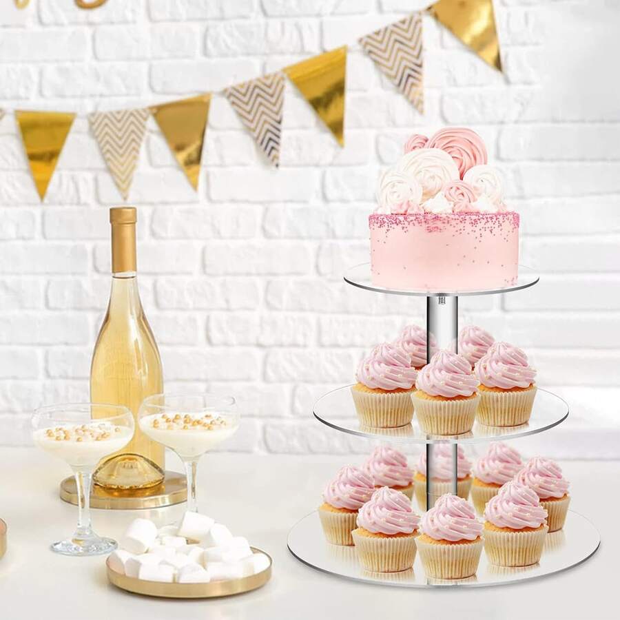 3-Tier Multi-Shape Clear Acrylic Cupcake Stand, Macaron Cookie Candy Display For Wedding Birthday Baby Shower Tea Party Dessert Table - Clear - View 1