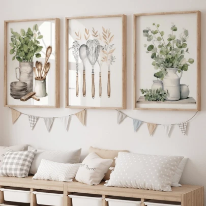 3pcs Set Kitchen Wall Decor | Modern Wall Art | Farmhouse Art | Ivy Art | Dining Art | Boho Art | Triptych Canvas Wall Art | Home Decor | Minimalist Art | Summer Art | Bedroom Canvas Poster, Modern Kitchen Gift, Birthday Graduation Canvas Wall Art, Chic Girl Art, Inspirational Quote Art, Home Decoration, Canvas Hanging