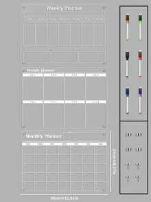 1pc Magnetic Transparent Refrigerator Calendar Board (Comes With 6 Magnetic Whiteboard Pens), Acrylic Writing Board, Transparent Pattern Memo Board, Magnetic Refrigerator Sticker, Acrylic Message Board, Reusable Weekly Meal Planner - Multicolor - View 1