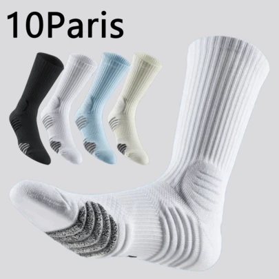 4/10 Pairs Men's Basketball Socks, Sports Socks, Mid-Calf Socks, Moisture-Wicking, Quick-Drying, Thick , Suitable For Basketball, Sports, Fitness, Running, Football, Spring & Summer