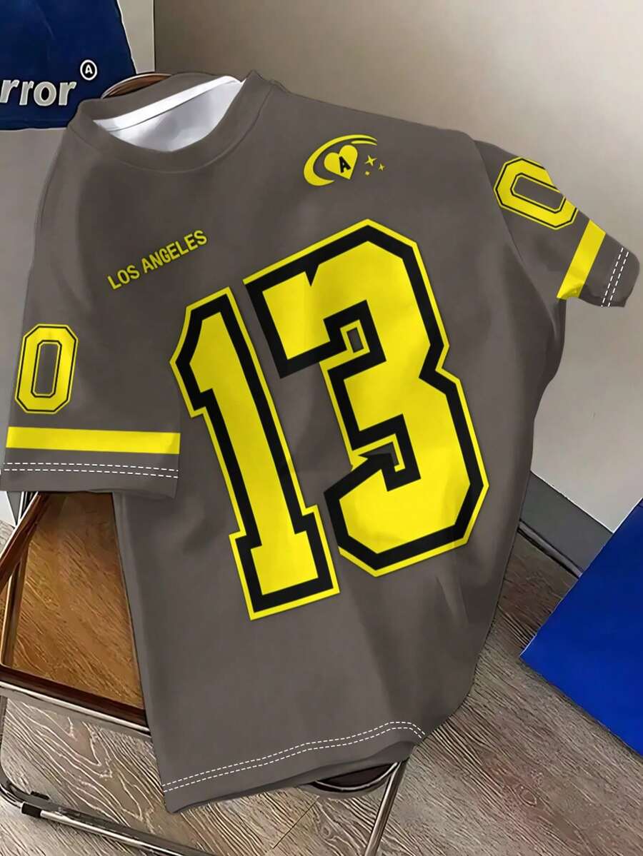 男女通用印花T恤，洛杉矶数码休闲运动服饰，可机洗 - 彩色 - 查看 1