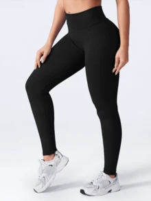 Women's Pure-Colored High-Waisted Yoga Pants With A Hip-Lifting Design, Made Of Seamless And Comfortable Knitted Fabric, Suitable For Gym Workouts And Daily Wear, Women's Fashionable Sports Tight Pants - Đen + Trắng - Xem 3