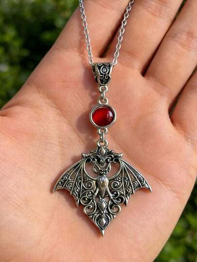 1件哥特式神秘吸血蝙蝠吊坠项链异教复古朋克风格男士派对配饰情侣套装