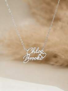 1PC Personalized Double Name Heart Necklace, Custom Gold Name Necklace, Stainless Steel Necklace, Women's Necklace, Custom Women's Jewelry, Couple Necklace, Valentine's Day Gift For Her - Multicolor - View 8