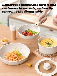 5 Pieces Cookware Set, Non-Stick Induction Cookware Set With Detachable Handle, Dishwasher And Oven - White - View 4