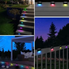 4/16件套太阳能甲板灯，防水户外装饰灯，太阳能花园灯，户外围栏灯，太阳能楼梯灯，暖色LED灯，适用于户外楼梯、台阶、围栏、花园、阳台、露台和走道（黑色），非常适合作为万圣节、圣诞节、感恩节礼物