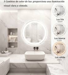 Espejo táctil inteligente led, espejo de baño circular, con modo táctil de un clic, tres controles libres de temperatura de color, 60cm * 60cm, tipo de pared, adecuado para duchas, dormitorios, guardarropa y otras escenas - Blanco - Ver 3