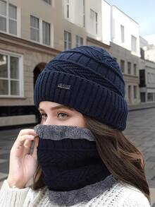 2pcs/Set Hat & Scarf For Women, Autumn/Winter Warm Knitted Hat With Thermal Lined, Versatile Riding Ear Protection Hat & Fuzzy Scarf, Random Color - Multicolor - View 8