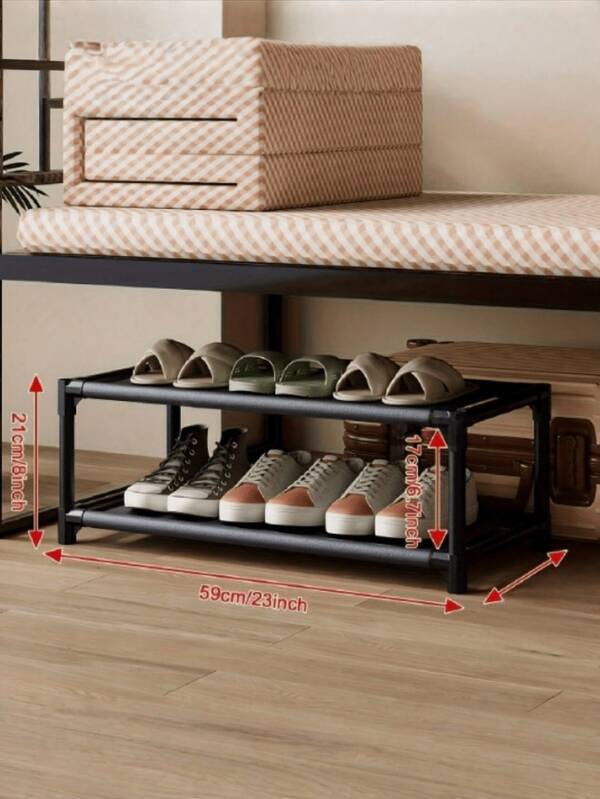 1 pieza Estantería para zapatos de 2 niveles debajo de la cama, organizador de zapatos para el pasillo, accesorio para el dormitorio, estantería de almacenamiento de zapatos ahorradora de espacio, estantería metálica para zapatos