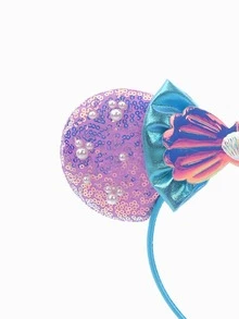 1pc Cute Minnie Mouse Bow Ear Headband, Mermaid Pearl Theme Headband, Mermaid Series Ear Headband, Pearl Sequin Bow Hair Accessory, Amusement Park Costume Headband, Suitable For Student Parties, Costume Balls, Role Play, Theme Parks And More - Random Styles - View 3