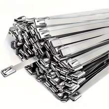 50-Pack 7.9 Inch Heavy Duty Stainless Steel Zip Ties | Rust Resistant, High Temperature Resistant Metal Cable Ties For Machinery, Automotive, Exhaust Applications And More - 4.6*200 مم - مشاهدة 1