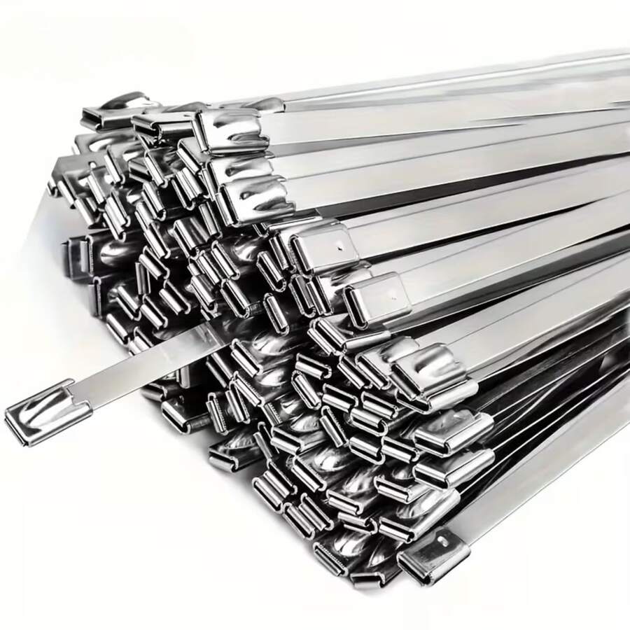 50-Pack 7.9 Inch Heavy Duty Stainless Steel Zip Ties | Rust Resistant, High Temperature Resistant Metal Cable Ties For Machinery, Automotive, Exhaust Applications And More - 4.6*200 مم - مشاهدة 1