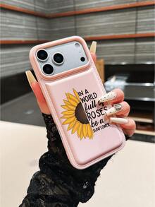 1pc New Arrival Hot Selling Pink Sunflower Slogan Pattern Phone Case Compatible With IPhone 17 Pro Max/17/17 Pro/16 Pro Max/16/16 Pro/15 Pro Max/15 Pro/15/14 Pro Max/14 Pro/14/13 Pro 13/12 Pro/12/11, Anti-Drop, Suitable As Birthday Gift, For Girlfriend, Boyfriend Or Personal Use - Pink - View 4